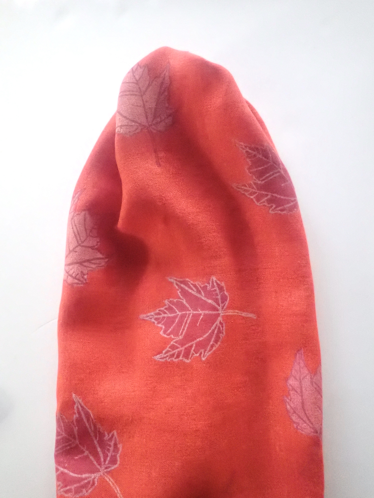 Orange linen scarf pink maple leaves