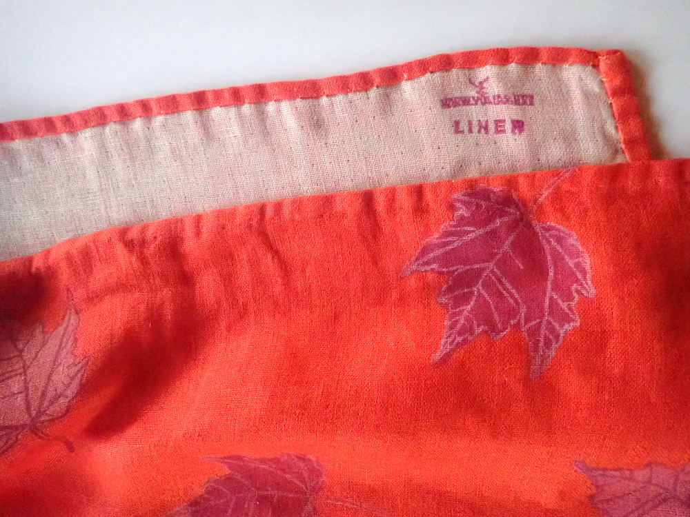 Orange linen scarf pink maple leaf