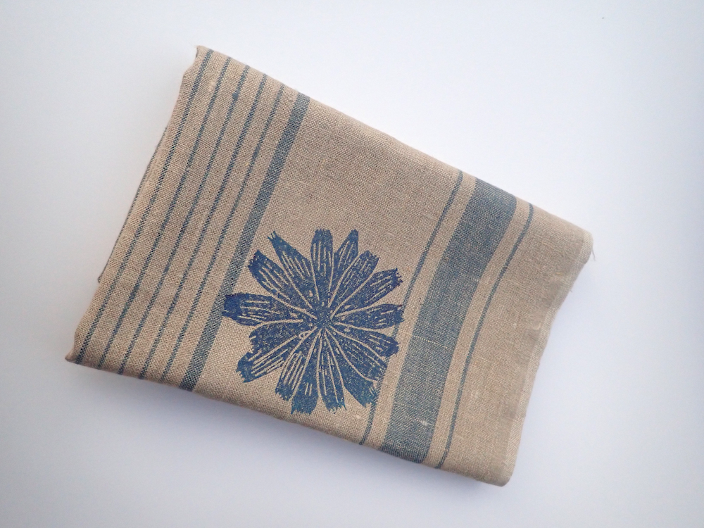 blue chickory flower linen towel